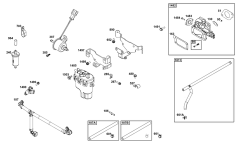 Throttle Body And Fuel Supply Group Diagram and Parts List for 54E177-0003-J1  Briggs and Stratton Engine
